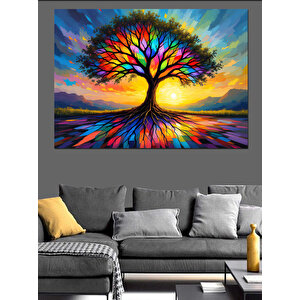 Renkli Hayat Ağacı Dekoratif Kanvas - Mdf Ahşap Tablo 35x50 cm