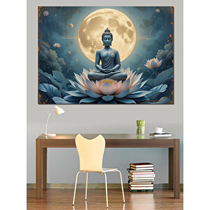 Lotus Üzerinde Meditasyon Buda Dekoratif Kanvas - Mdf Ahşap Tablo 50x70 cm