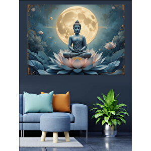 Lotus Üzerinde Meditasyon Buda Dekoratif Kanvas - Mdf Ahşap Tablo