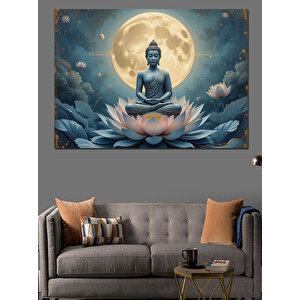 Lotus Üzerinde Meditasyon Buda Dekoratif Kanvas - Mdf Ahşap Tablo