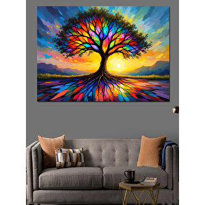 Renkli Hayat Ağacı Dekoratif Kanvas - Mdf Ahşap Tablo 70x100 cm