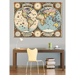 Vintage Harita Dünya Çizimi Dekoratif Kanvas - Mdf Ahşap Tablo