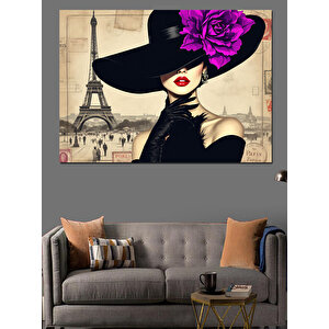 Şapkalı Parisli Zarif Kadın Dekoratif Kanvas - Mdf Ahşap Tablo