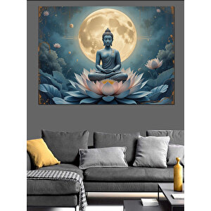 Lotus Üzerinde Meditasyon Buda Dekoratif Kanvas - Mdf Ahşap Tablo 100x140 cm