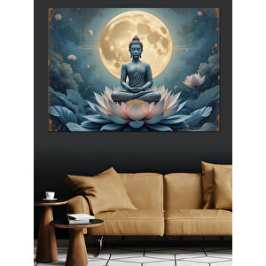 Lotus Üzerinde Meditasyon Buda Dekoratif Kanvas - Mdf Ahşap Tablo 100x140 cm
