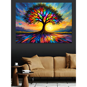 Renkli Hayat Ağacı Dekoratif Kanvas - Mdf Ahşap Tablo