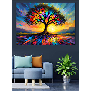 Renkli Hayat Ağacı Dekoratif Kanvas - Mdf Ahşap Tablo