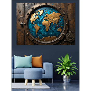 Pencereden Dünya Haritası Görünümü Dekoratif Kanvas - Mdf Ahşap Tablo