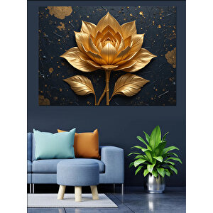 Altın Lotus Karanlık Zemin Dekoratif Kanvas - Mdf Ahşap Tablo
