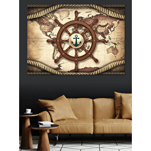 Dümenli Dünya Haritası Dekoratif Kanvas - Mdf Ahşap Tablo