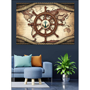 Dümenli Dünya Haritası Dekoratif Kanvas - Mdf Ahşap Tablo