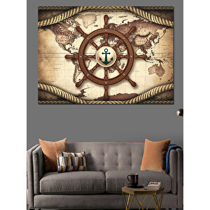 Dümenli Dünya Haritası Dekoratif Kanvas - Mdf Ahşap Tablo 35x50 cm