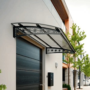 Pratik Metal Sundurma 300x100 Lotus Serisi Kapı Üstü Sundurma Koruma Gölgelik Siyah - Şeffaf 300x100 cm