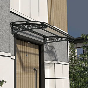 Pratik Metal Sundurma 300x100 Lotus Serisi Kapı Üstü Sundurma Koruma Gölgelik Siyah - Şeffaf 300x100 cm