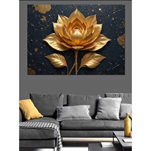 Altın Lotus Karanlık Zemin Dekoratif Kanvas - Mdf Ahşap Tablo 100x140 cm