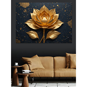 Altın Lotus Karanlık Zemin Dekoratif Kanvas - Mdf Ahşap Tablo 100x140 cm