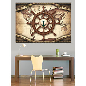 Dümenli Dünya Haritası Dekoratif Kanvas - Mdf Ahşap Tablo 100x140 cm