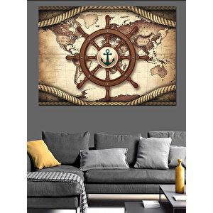 Dümenli Dünya Haritası Dekoratif Kanvas - Mdf Ahşap Tablo 100x140 cm