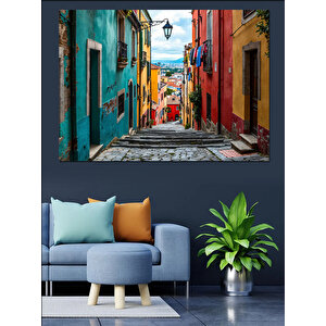 Renkli Dar Sokak Manzarası Dekoratif Kanvas - Mdf Ahşap Tablo 25x35 cm