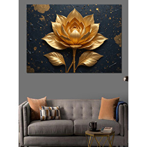 Altın Lotus Karanlık Zemin Dekoratif Kanvas - Mdf Ahşap Tablo