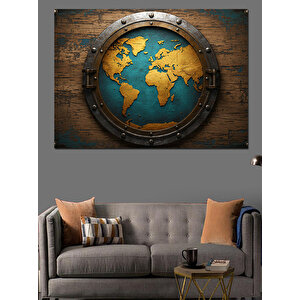 Eski Dünya Haritası Dekoratif Kanvas - Mdf Ahşap Tablo 100x140 cm