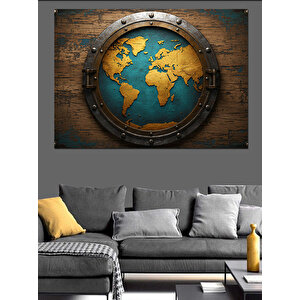 Eski Dünya Haritası Dekoratif Kanvas - Mdf Ahşap Tablo 100x140 cm