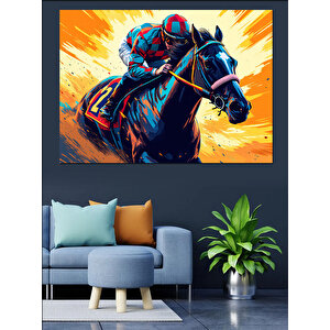 Hızlı Yarış Atı Dekoratif Kanvas - Mdf Ahşap Tablo 100x140 cm