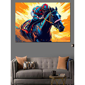 Hızlı Yarış Atı Dekoratif Kanvas - Mdf Ahşap Tablo 100x140 cm