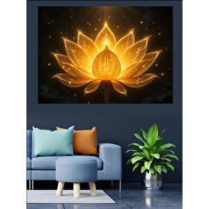 Altın Işıklı Lotus Dekoratif Kanvas - Mdf Ahşap Tablo 50x70 cm