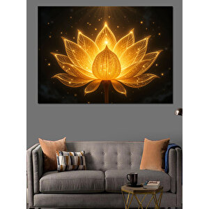 Altın Işıklı Lotus Dekoratif Kanvas - Mdf Ahşap Tablo 50x70 cm