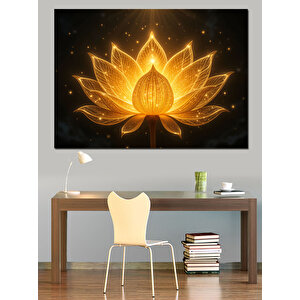 Altın Işıklı Lotus Dekoratif Kanvas - Mdf Ahşap Tablo 50x70 cm