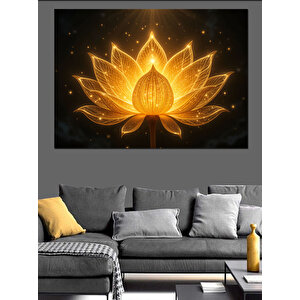 Altın Işıklı Lotus Dekoratif Kanvas - Mdf Ahşap Tablo