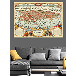 Antik Anadolu Haritası Deseni Dekoratif Kanvas - Mdf Ahşap Tablo 100x140 cm