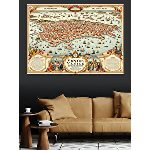 Antik Anadolu Haritası Deseni Dekoratif Kanvas - Mdf Ahşap Tablo 100x140 cm