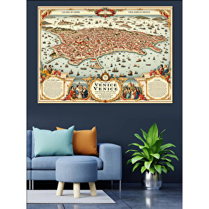 Antik Anadolu Haritası Deseni Dekoratif Kanvas - Mdf Ahşap Tablo 100x140 cm