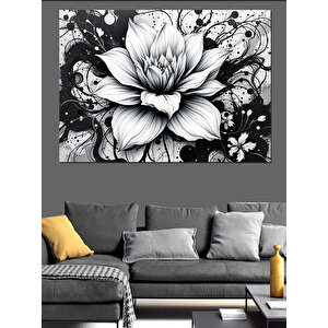 Siyah Beyaz Lotus Dekoratif Kanvas - Mdf Ahşap Tablo 70x100 cm