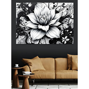 Siyah Beyaz Lotus Dekoratif Kanvas - Mdf Ahşap Tablo 70x100 cm