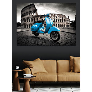 Roma’da Vespa Motoru Dekoratif Kanvas - Mdf Ahşap Tablo 100x140 cm