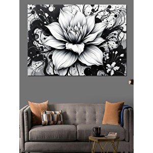 Siyah Beyaz Lotus Dekoratif Kanvas - Mdf Ahşap Tablo