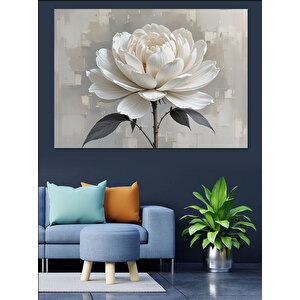 Beyaz Lotus Modern Kompozisyon Dekoratif Kanvas - Mdf Ahşap Tablo 100x140 cm