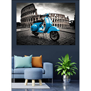 Roma’da Vespa Motoru Dekoratif Kanvas - Mdf Ahşap Tablo 50x70 cm