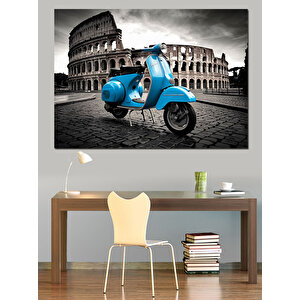 Roma’da Vespa Motoru Dekoratif Kanvas - Mdf Ahşap Tablo