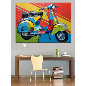 Renkli Vespa Motoru Dekoratif Kanvas - Mdf Ahşap Tablo 100x140 cm