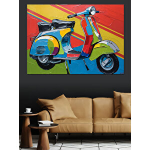 Renkli Vespa Motoru Dekoratif Kanvas - Mdf Ahşap Tablo 100x140 cm