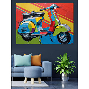 Renkli Vespa Motoru Dekoratif Kanvas - Mdf Ahşap Tablo