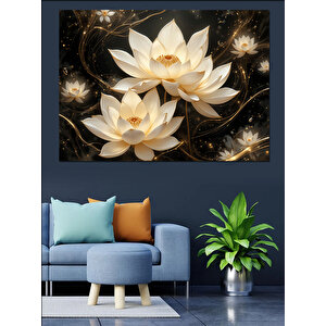 Parlayan Beyaz Lotuslar Dekoratif Kanvas - Mdf Ahşap Tablo 100x140 cm