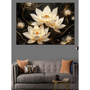 Parlayan Beyaz Lotuslar Dekoratif Kanvas - Mdf Ahşap Tablo 100x140 cm