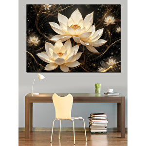 Parlayan Beyaz Lotuslar Dekoratif Kanvas - Mdf Ahşap Tablo 100x140 cm