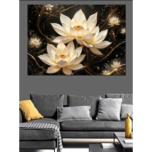 Parlayan Beyaz Lotuslar Dekoratif Kanvas - Mdf Ahşap Tablo