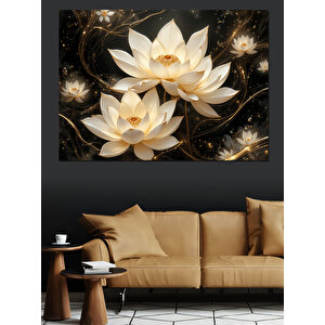 Parlayan Beyaz Lotuslar Dekoratif Kanvas - Mdf Ahşap Tablo